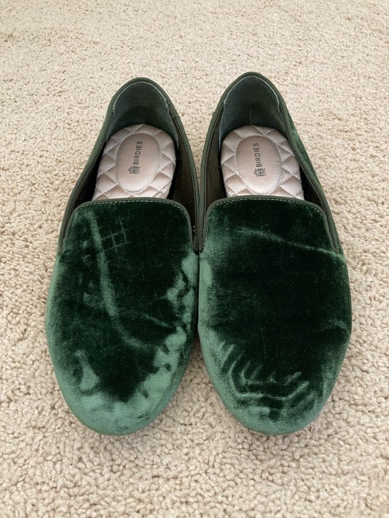 Birdies Heron V Suede Velvet Loafers Flats in Forest Green 7.5